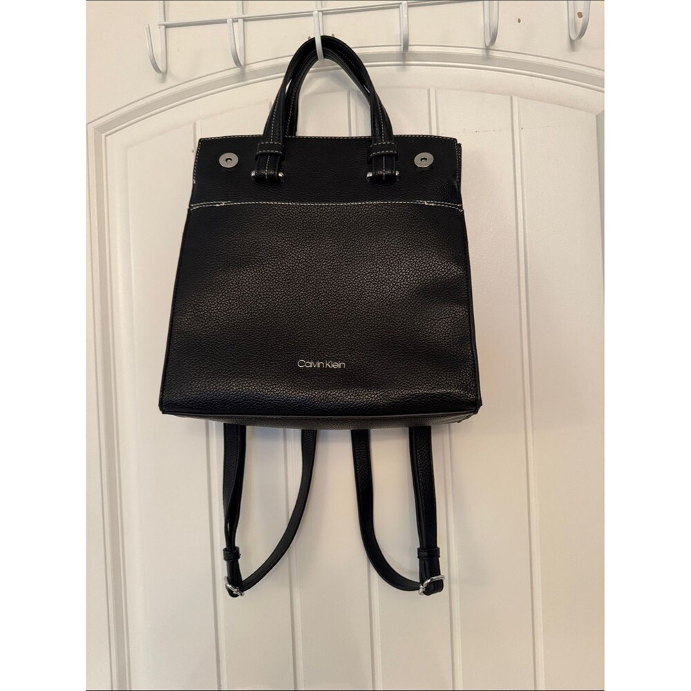 Calvin Klein Black Pebble Leatherette Convertible Backpack Tote
